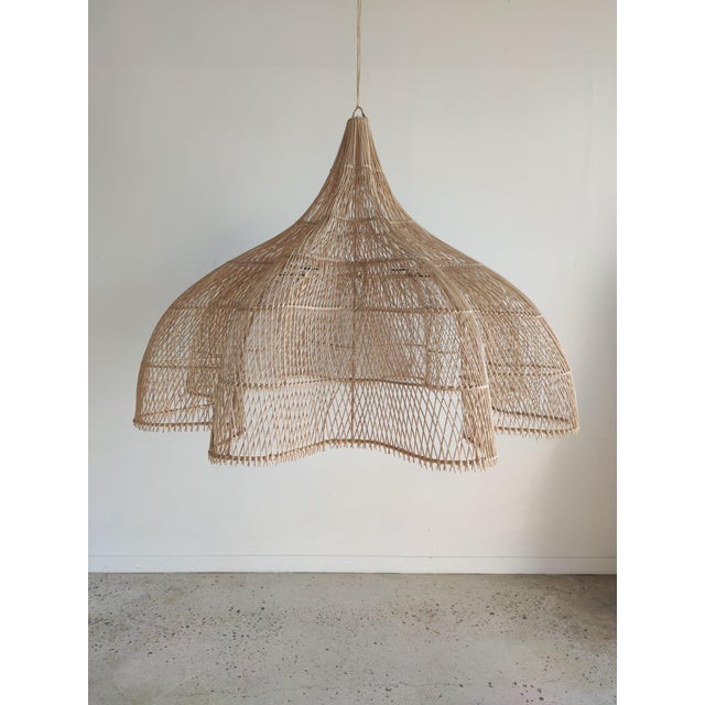 Large Rattan Hanging Light in the Shape of a Flower, 2010s For Sale - Image 3 of 18