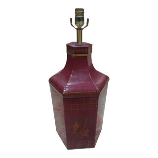 Vintage Red Italian Chinoiserie Tea Caddy Table Lamp For Sale