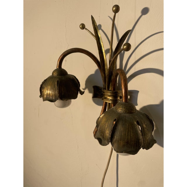 Floral Wall Lamp in Copper and Brass, 1960s For Sale - Image 4 of 11