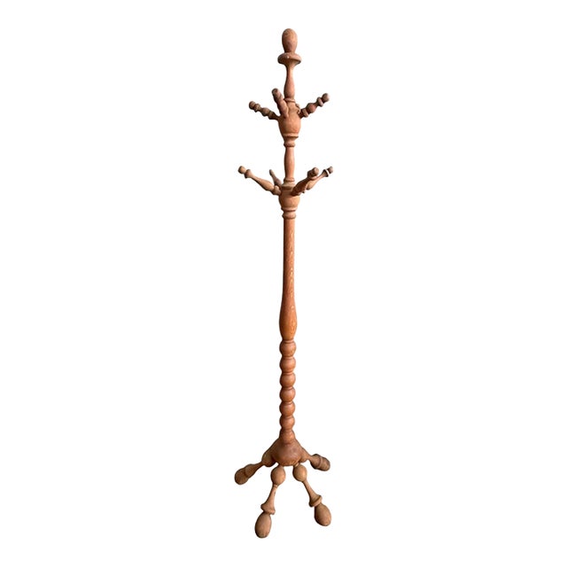 Early 20th Century Turned Wood Coat Rack For Sale