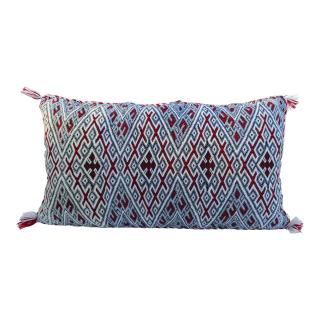 Mid 20th Century Moroccan Berber Diamonds & X-Patterned Wool Pillow For Sale