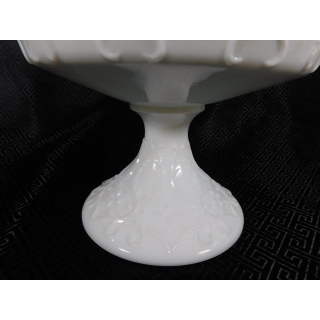 1950s White Textured Glass Compote With Clear Glass Rim For Sale - Image 4 of 4