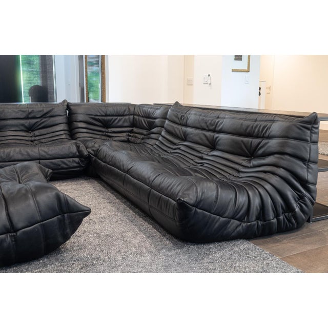 Contemporary Michel Ducaroy for Ligne Roset Togo 4pc Black Leather Modular Sofa Set For Sale - Image 3 of 9