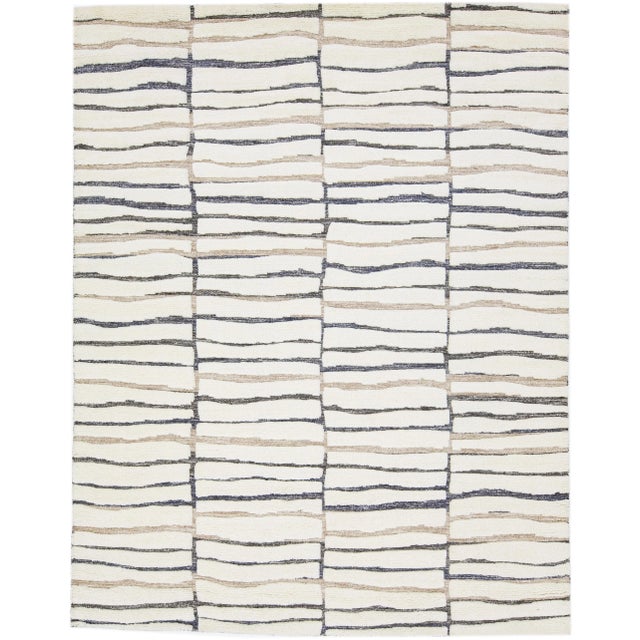 Textile 2020s Handmade Moroccan Style Modern Wool Rug With Abstract Motif in Ivory For Sale - Image 7 of 7