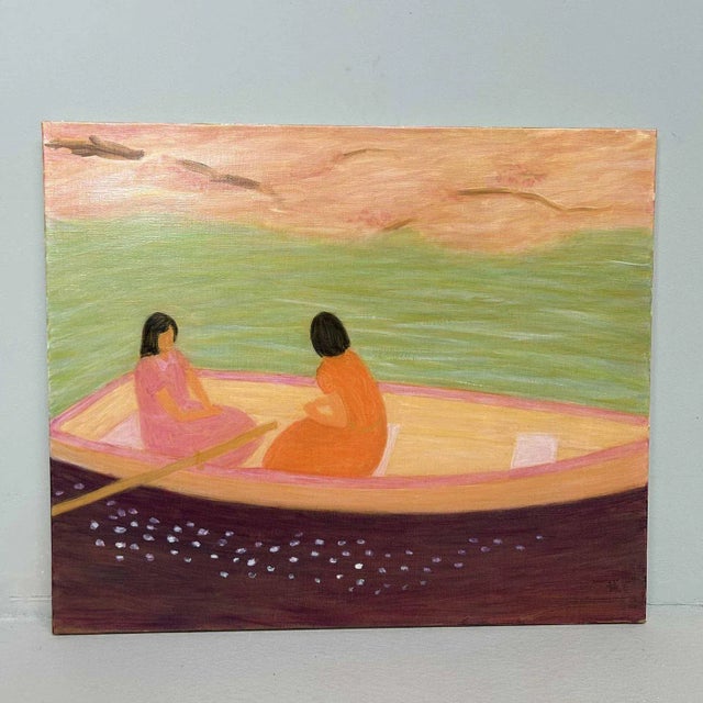 Makoto Igarashi, Two Women in a Boat, Oil on Canvas, 1980s For Sale - Image 6 of 6