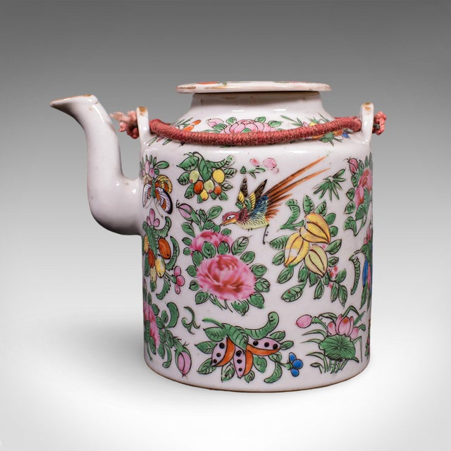 Chinese 1920s Small Antique Decorative Teapot, Oriental, Ceramic Chá Pot, Wicker Case For Sale - Image 3 of 12