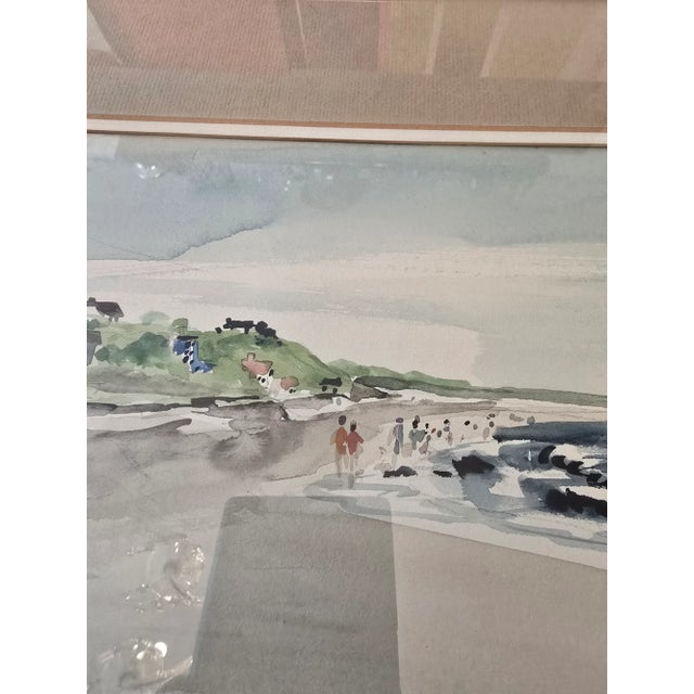 1940s Vintage Beach Painting Signed Impressionist Watercolor, Framed For Sale - Image 11 of 11