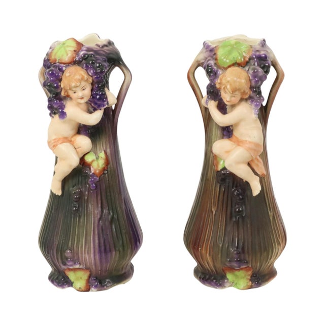 Art Nouveau Amphora Style Pottery Vases with Putti, 1890s, Set of 2 For Sale - Image 17 of 17
