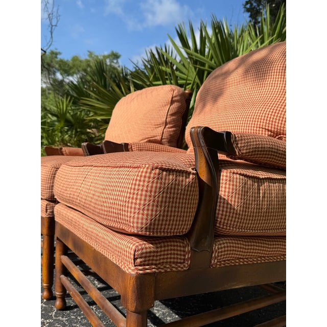Red Pair of Custom Walter E. Smithe Ladder Back Lounge Chairs in Red Gingham For Sale - Image 8 of 9