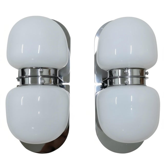Vintage Art Deco Light Old Lamp Wall Sconces Fixture Nickel Brass & Milk Glass Shade Ship Light Lamp - Pair For Sale - Image 4 of 4