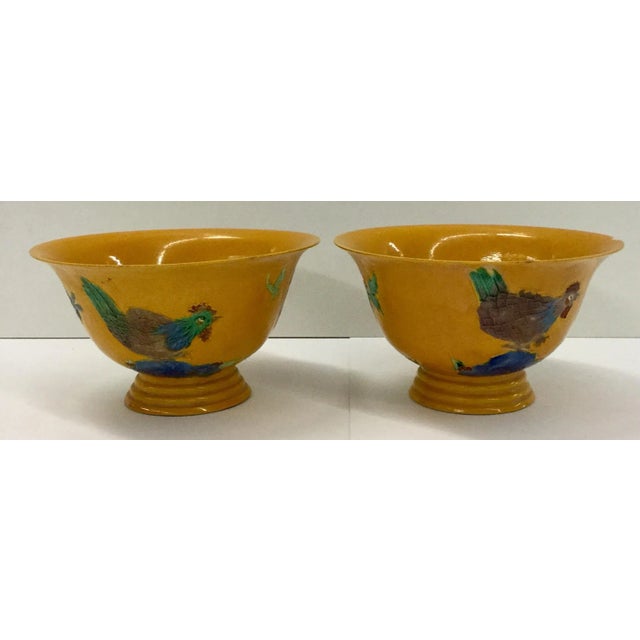 Chinese Hand Painted Emperor Yellow Bowls - a Pair For Sale - Image 13 of 13