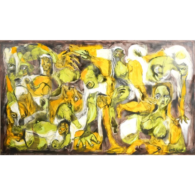 Large 84" Original Signed "Yoga Time" Painting by Laurent Proneur For Sale