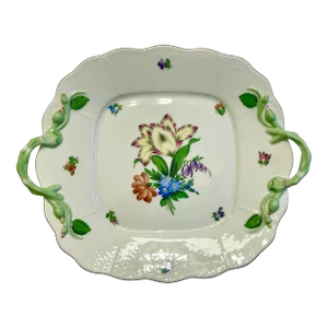 Herend Printemps Square Cake Plate With Handles