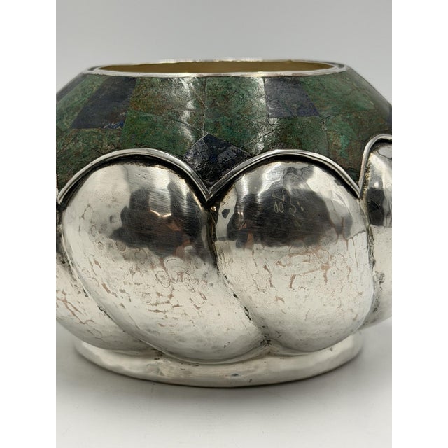 Los Castillo Taxco Silver Plate & Malachite Lidded Bowl, Mexico 1960s For Sale - Image 12 of 18