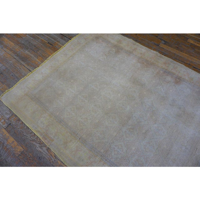 1930s Ivory Plaid Solid Antique Cotton Agra Rug 4' X 6'8" Handknotted Wool Carpet For Sale - Image 4 of 18