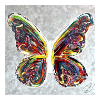 Le Nouveau Chemin - Impasto Thick Paint Butterfly Original Artwork by Cynthia Coulombe-Bégin For Sale