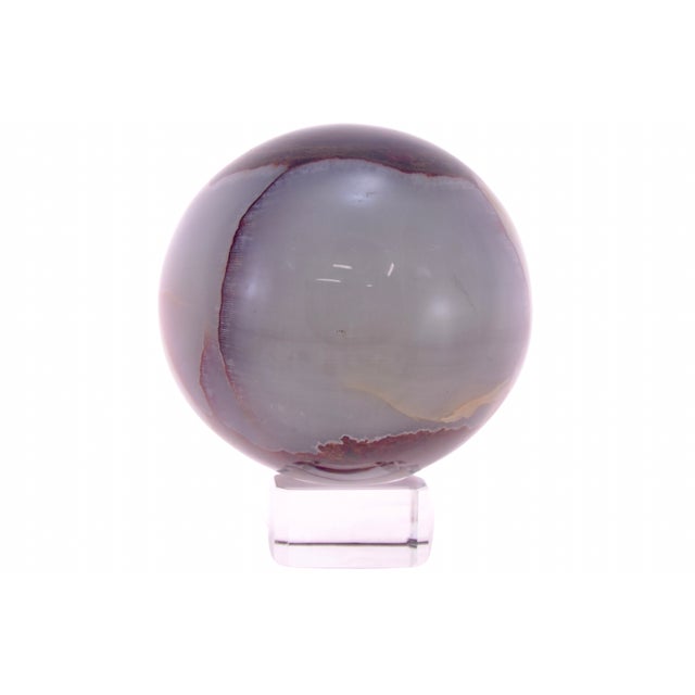Mid-Century Modern Carved Natural Agate 3” Sphere. (A W/ Lines) For Sale - Image 3 of 5