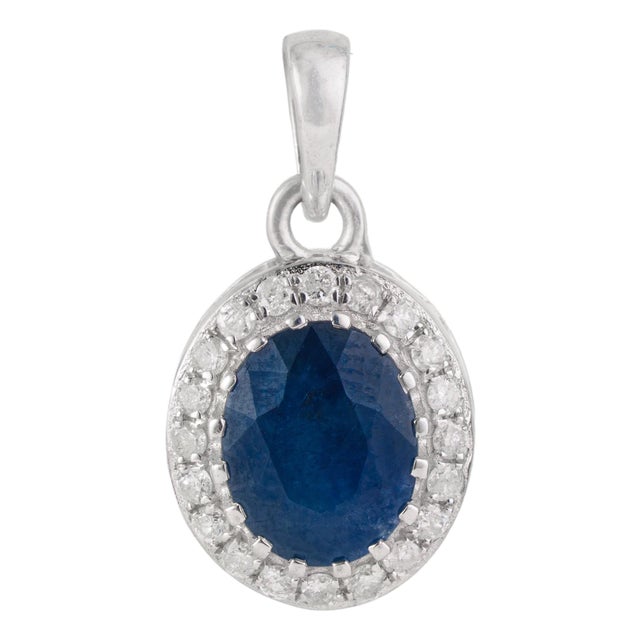 Late 20th Century Royal 2.43 Ct Oval Blue Sapphire & Diamond Halo Pendant by Carat&Her For Sale
