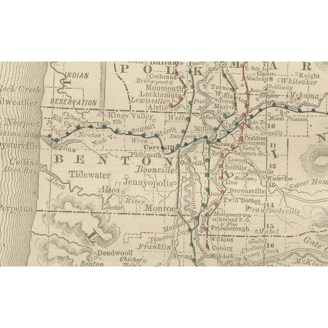 Antique Map of Oregon Railroads with Counties and Native Indian Reservations, 1888 For Sale - Image 4 of 10