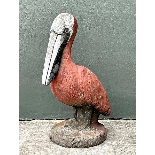 Vintage Painted Cement Pelican Sculpture For Sale - Image 10 of 12