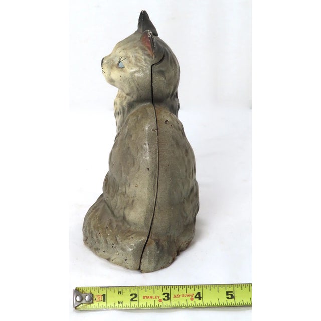 Vintage 1930s Cast Iron Sitting Persian House Cat Doorstop With Nice Original Paint For Sale - Image 12 of 13