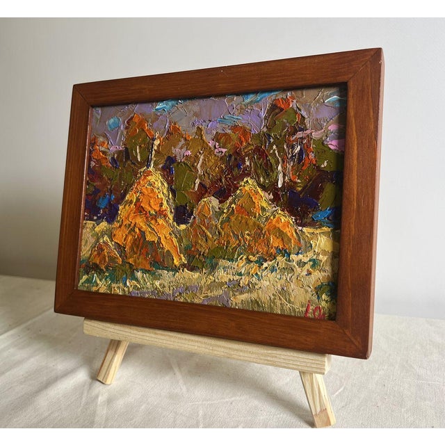 Impressionist Oil Painting Haystacks in the Field Oleksiy Ivanyuk For Sale - Image 3 of 10