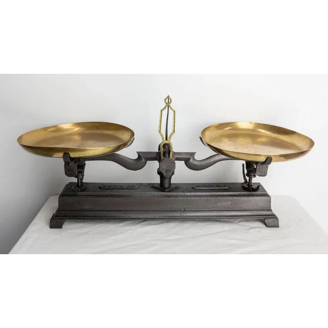 Antique Trade Scale in Brass and Cast Iron, France, 1880s For Sale - Image 3 of 11