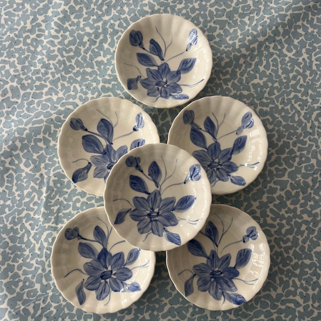 Antique Southern Potteries Hand Painted Blue and White Flower Small bowls