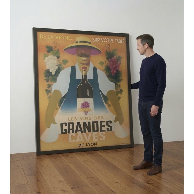 A large and impressive original vintage French advertising poster from circa 1950 promoting the wines of the Grandes Caves...