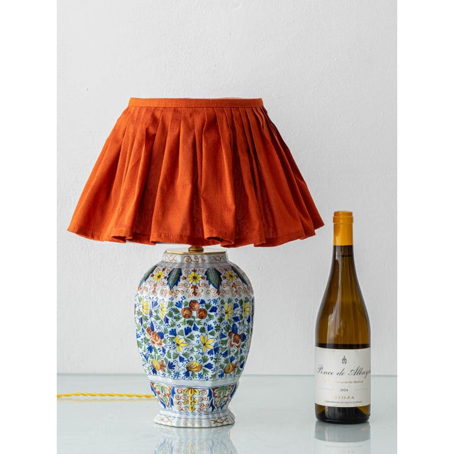 Antique Polychrome Table Lamp with Silk Lampshade, 1890s For Sale - Image 3 of 15