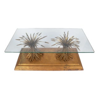 Hollywood Regency Gilt Double Wheat Sheaf Cocktail or Coffee Table in the Manner of Coco Chanel - Vintage Late 20th Century - 48” X 24” X 20” For Sale