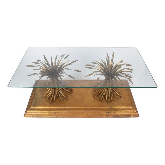 Hollywood Regency Gilt Double Wheat Sheaf Cocktail or Coffee Table in the Manner of Coco Chanel - Vintage Late 20th Century - 48” X 24” X 20” For Sale