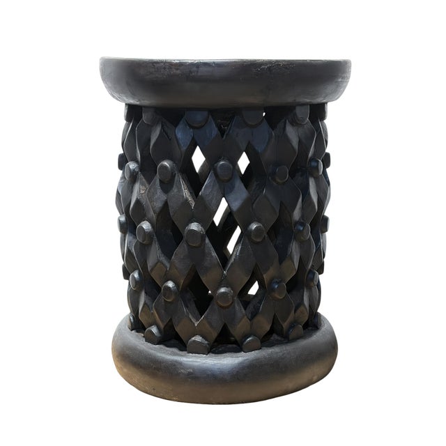 African Vintage Lg Tribal Nobility Bamileke Spider Stool/Table Cameroon 18" H For Sale - Image 3 of 6