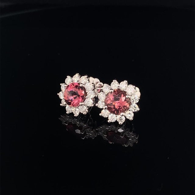 Rubellite Tourmaline Diamond Earrings 14k WG 2.55 TCW Certified For Sale - Image 10 of 14