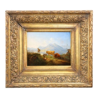 German School Alpine Landscape With Hiker and Livestock, 19th Century For Sale