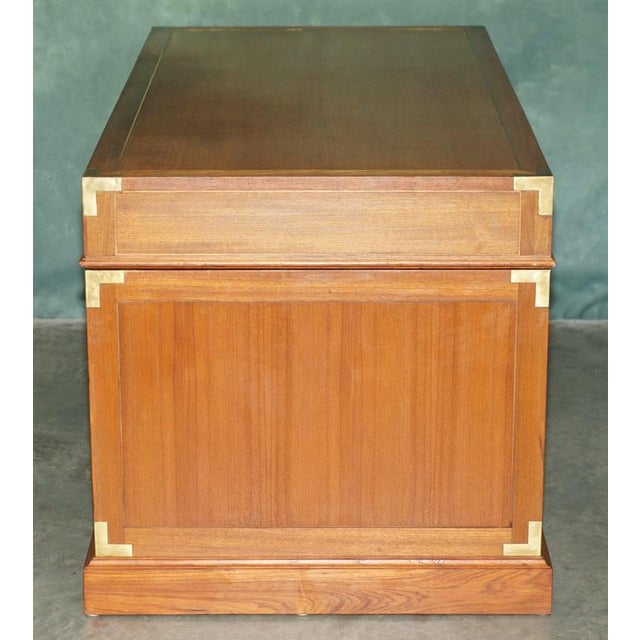 Vintage Teak & Brass Military Campaign Pedestal Desk from Harrods Kennedy For Sale - Image 12 of 16