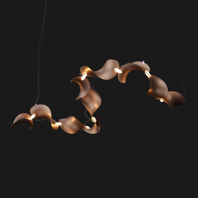 Metal Dune 12 Curve Chandelier with Shades in Copper Metallic Tone by Daniel Becker for Moss Objects For Sale - Image 7 of 11