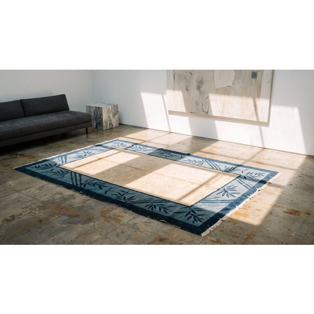 1920s Beige Ivory Blue Antique Chinese Peking Crackle Carpet 5'x7'10" Wool Rug For Sale - Image 9 of 10