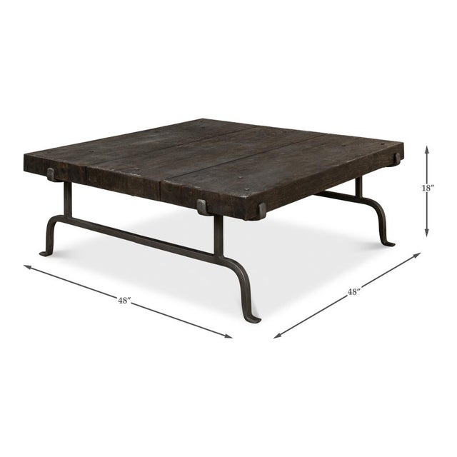 Dark Square Rustic Coffee Table For Sale - Image 12 of 12