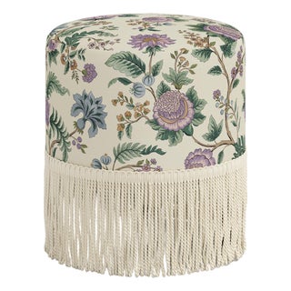Pierre Fringe Ottoman in Lilac Tree of Life Floral For Sale