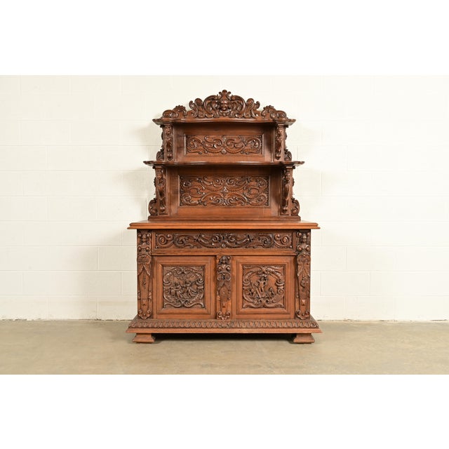 Alexander Roux Style French Renaissance Revival Carved Oak Sideboard or Bar Cabinet, Circa 1890s For Sale - Image 17 of 17