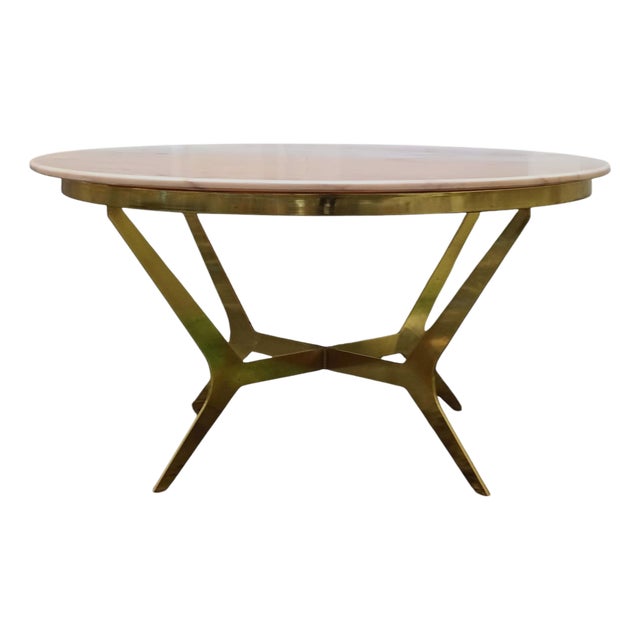 Round Coffee Table with Brass Base and Pink Marble Top, Italy, 1960s For Sale