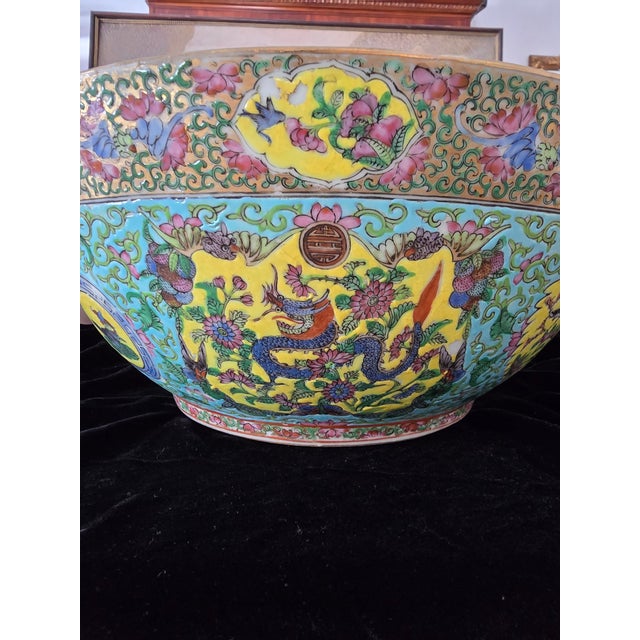 Antique Chinese Porcelain Large Yellow Dragon Bowl For Sale - Image 12 of 16