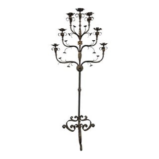 64-Inch Spanish Revival Wrought Iron Nine-Light Tree Form Floor Candelabra For Sale