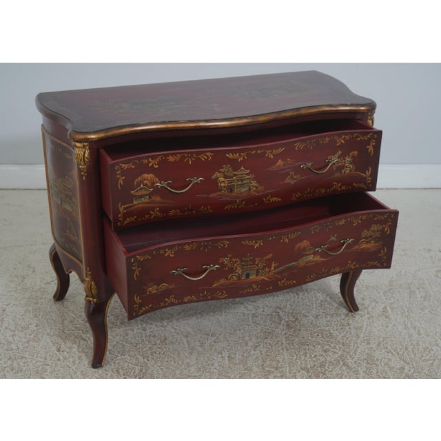 Chinoiserie Red & Gold Chinoiserie Serpentine 2 Drawer Commode Dresser For Sale - Image 3 of 16