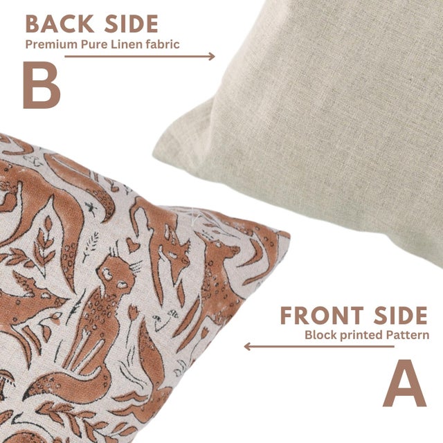 Fabdivine Pure Linen Block Print Handmade Pillow Covers 14x14 Inches - Ghehravan For Sale - Image 4 of 6