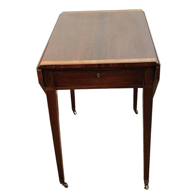 Late 19th Century Antique English Sheraton Rosewood Satin Wood Banded Pembroke Drop Leaf Table For Sale - Image 11 of 11