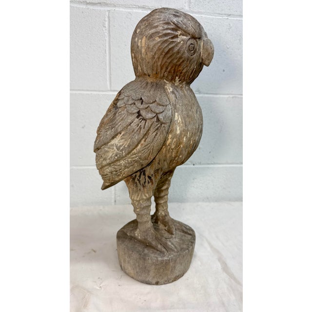 1950s Share Large Hand Carved Solid Wood Folk Art Owl Sculpture Statue Figure For Sale - Image 10 of 10