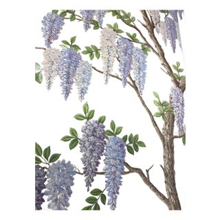 Single Hand Painted Silver Leaf Chinoiserie Wallpaper Panel, Wisteria Floral Mural, Custom Size Available For Sale
