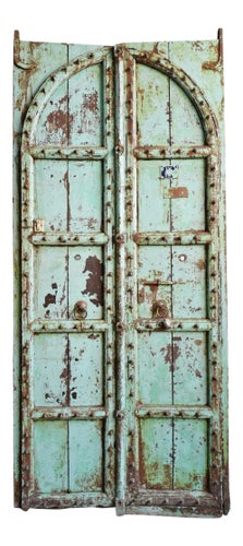 Antique Indian Turquoise Wood Doors Sculptural Wall Objects